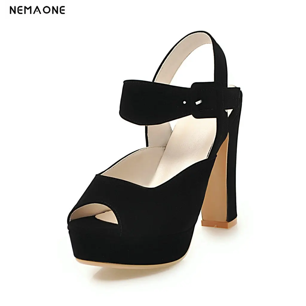 

NEMAONE Big Size High Heels Women Sandals buckle cross Strap Buckle Footwear 2019 New Summer Fashion Ladies Shoes