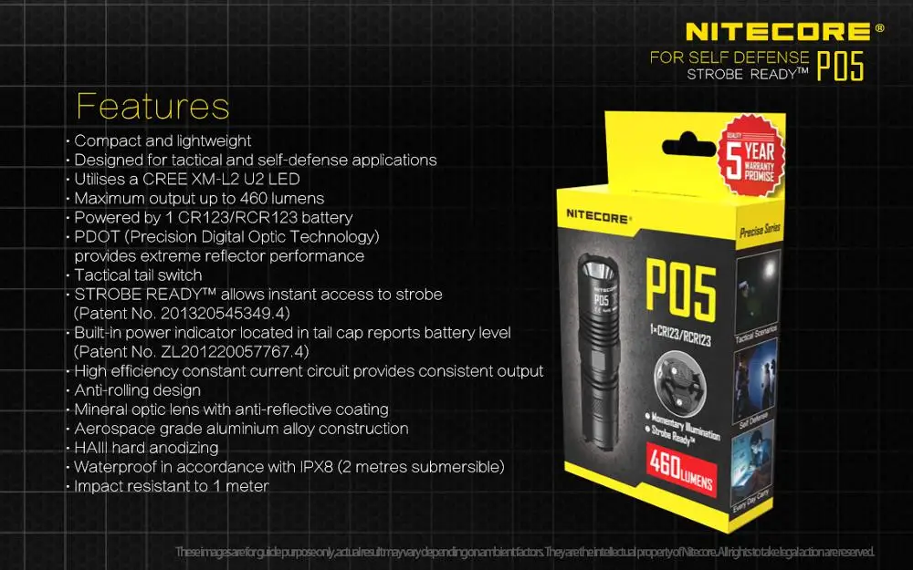 Бесплатная доставка NITECORE P05 460 люменов CREE XM L2 U2 белый свет шестерни