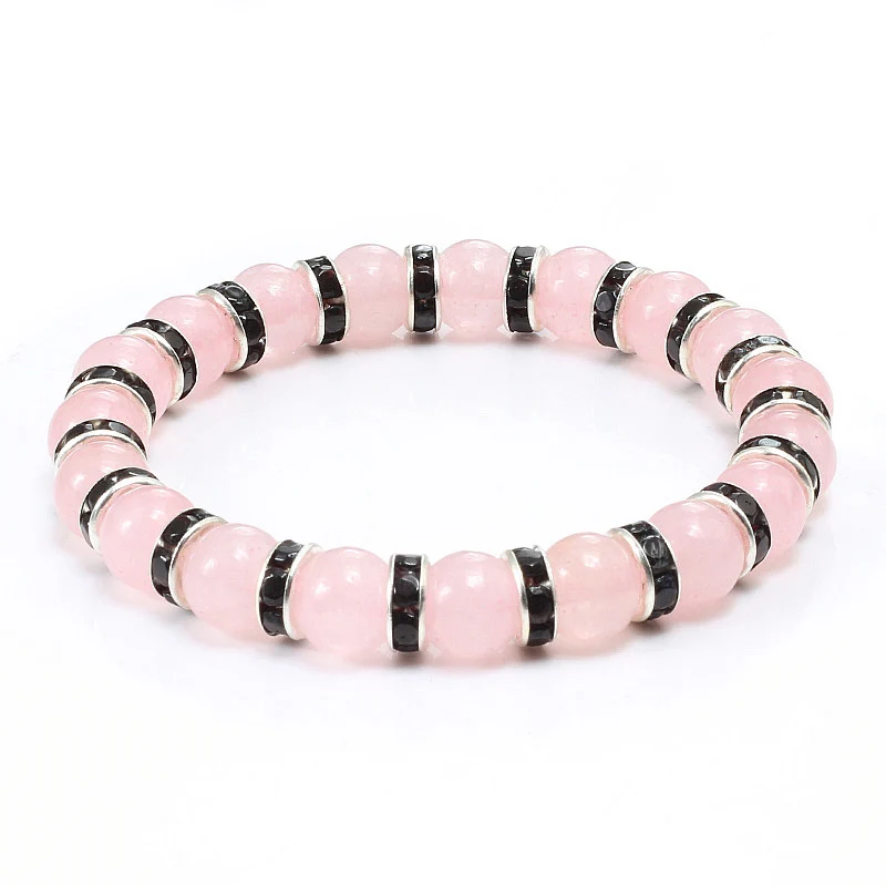 Natural Stone Pink Crystal Quartz Bracelets & Bangles For Women Men Casual Jewelry Charm Powder Beads Strand Bracelet Love Gifts