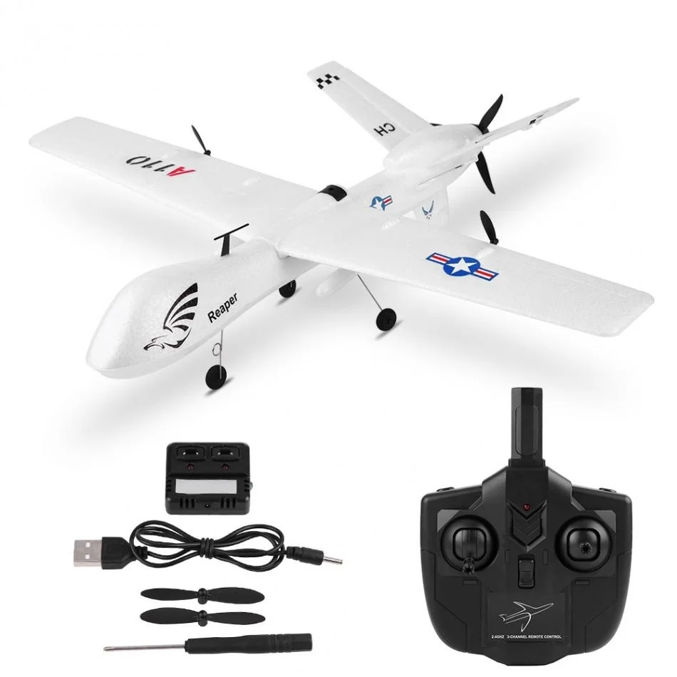 RC Airplane A110 3CH 565mm Airplane Hand Throwing Fixed Wing Plane Aircraft Outdoor Toys Rubber Plane Long Distance fly 200m