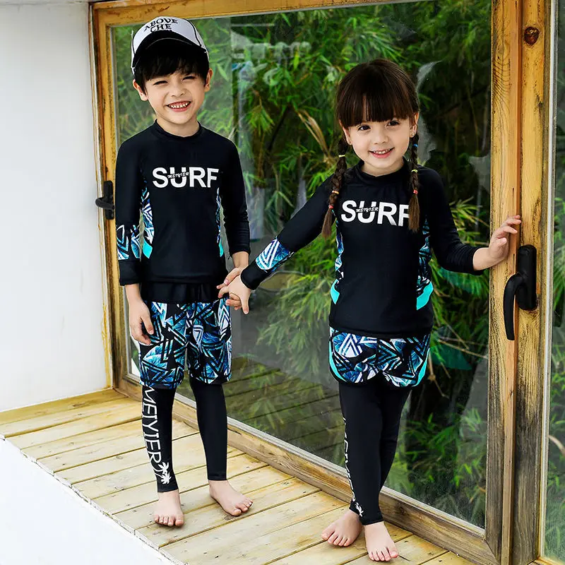MEIYIER с длинными рукавами УФ купальники для детей Модный Спортивный Купальный костюм детский пляжный купальный костюм купальник для мальчиков и девочек