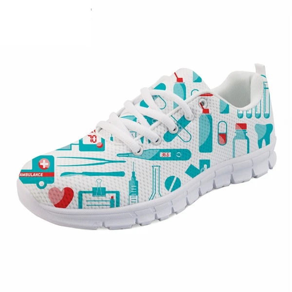 FORUDESIGNS/милые сетчатые туфли на плоской подошве с рисунком медсестры для девочек-подростков; повседневные дышащие кроссовки на шнуровке; модная женская обувь - Цвет: H9436AQ