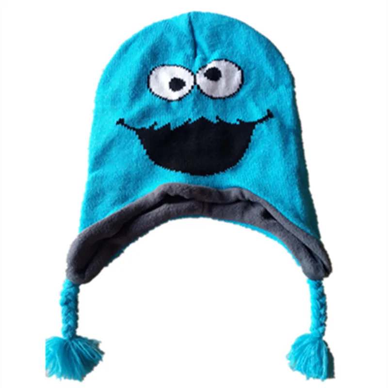 

Sesame ELMO Knitting Cotton Beanie Cap Plush Winter Warm OSCAR Cookie Monster Hat Cartoon Cute Cosplay Kid Child Beanies