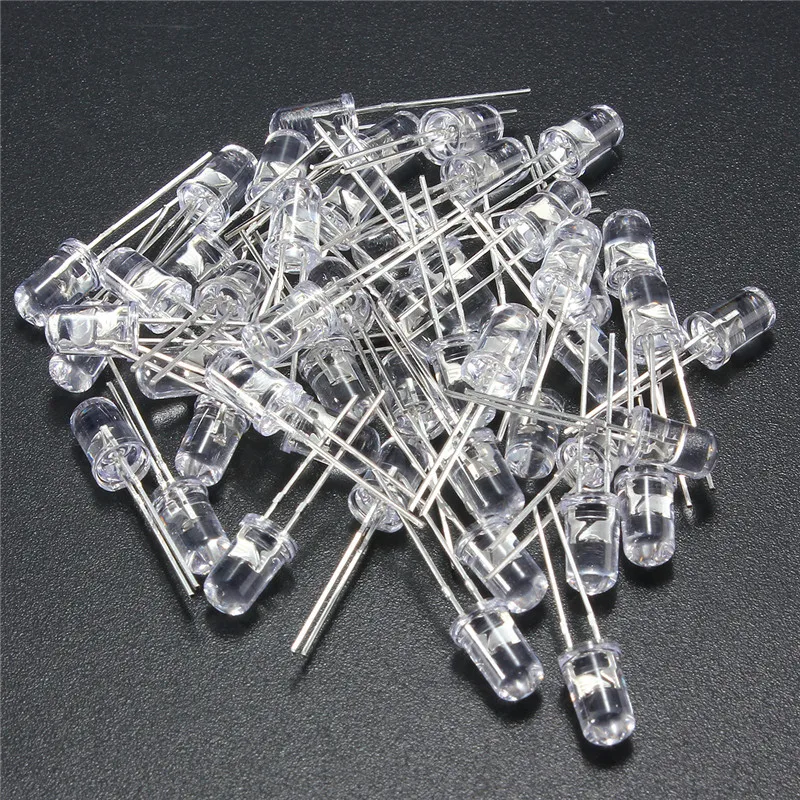 

50Pcs/lot 5mm LED Diode White Yellow Red Blue Green Round Light Emitting Diodes Lamp Bulbs DIY Kit