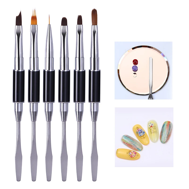 

1Pc Black Dual-ended Acrylic Painting Pen Spatula Tool Liner Drawing UV Gel Brush Vary Pattern with Cap Nail Art Tool Set