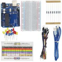 Основные Starter Kit для UNO R3 макет перемычка светодиодный свет USB кабель резистора справки комплект для + Case