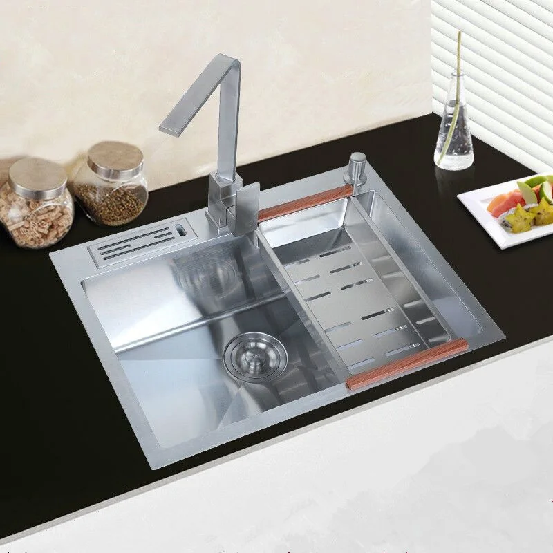 SUS304 кухонная раковина из нержавеющей стали с одной чашей резервуар с держателем ножа для посудомоечной машины умывальник ручной утолщение