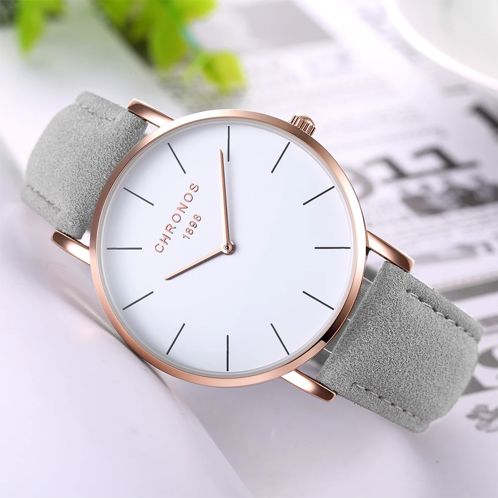 Часы Chronos 1898 мужские Роскошные повседневные женские кожаные кварцевые часы цвета