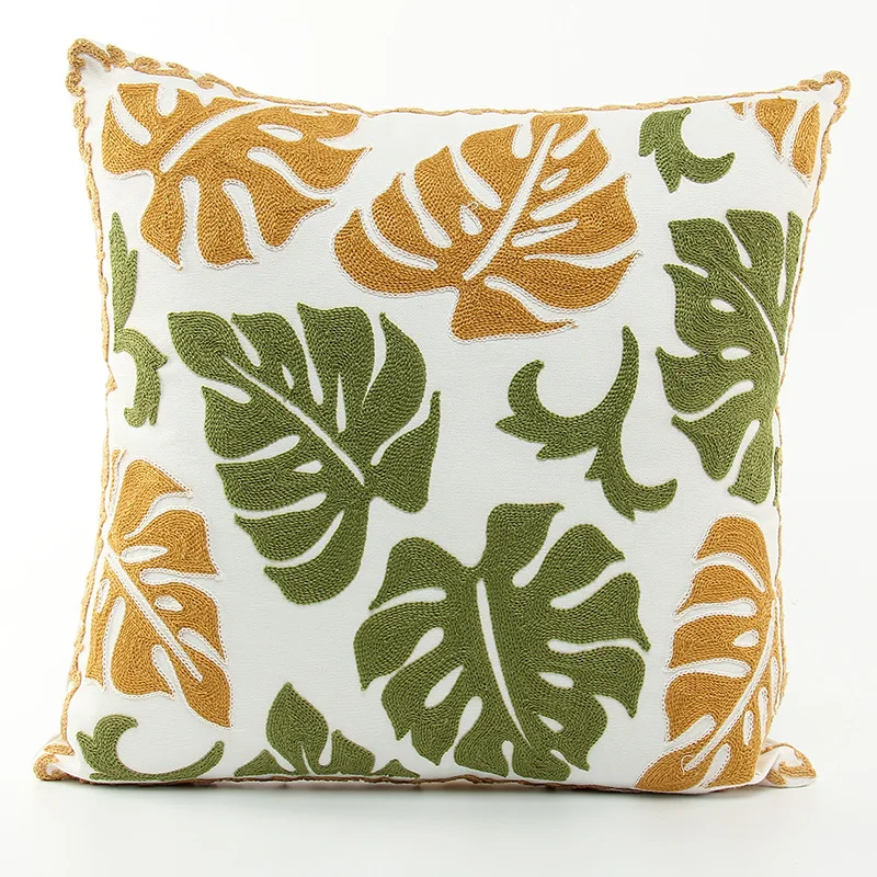 Pastoral Style Embroidery Tree Leaf Cushion Cover Embroidered Leaves