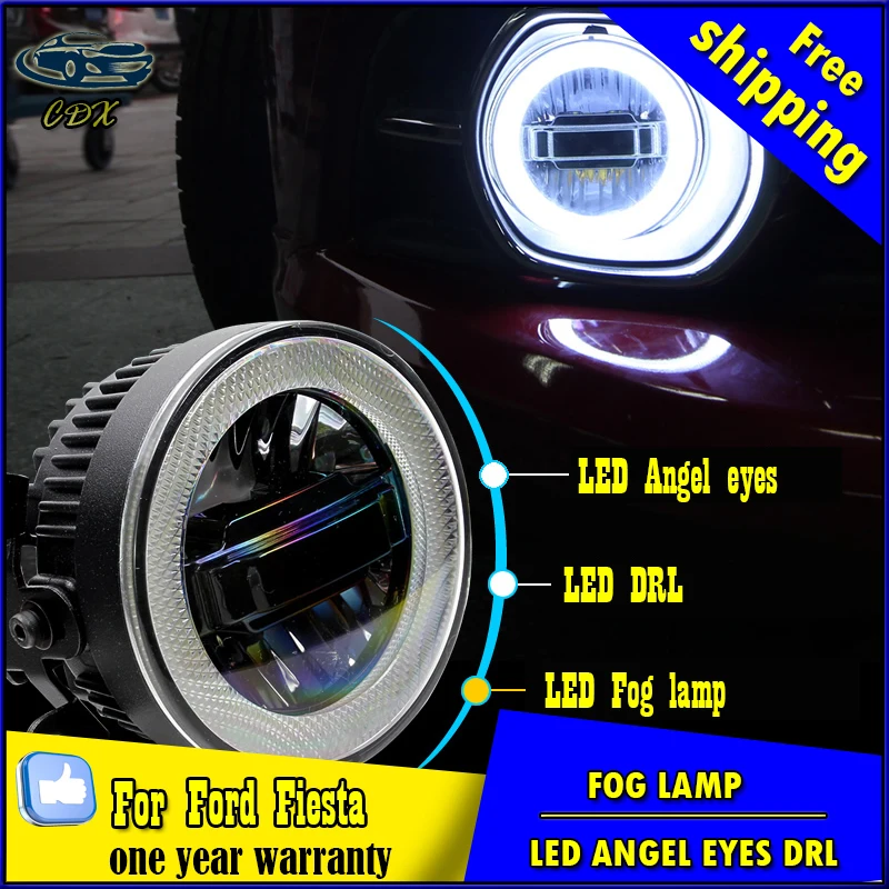 Car Styling Daytime Running Light for Ford Fiesta LED Fog Light Auto Angel Eye Fog Lamp LED DRL High&Low Beam Fast Shipping