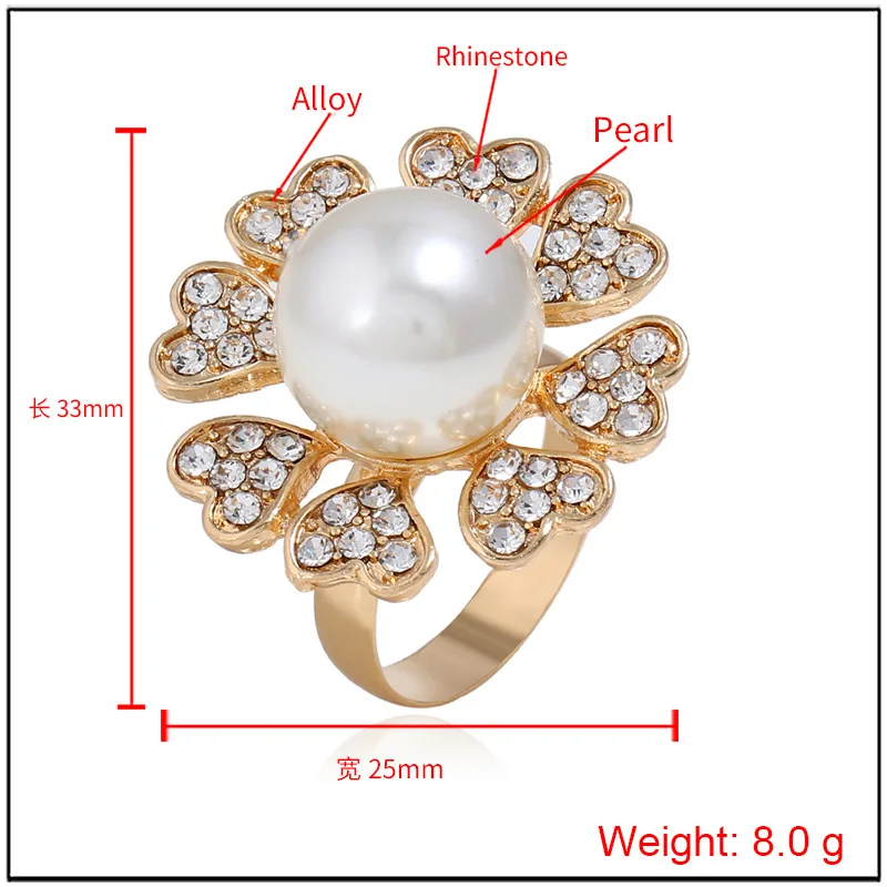 Simulated Pearl Rings For Women r With CZ stone Wedding Engagement Band Ring