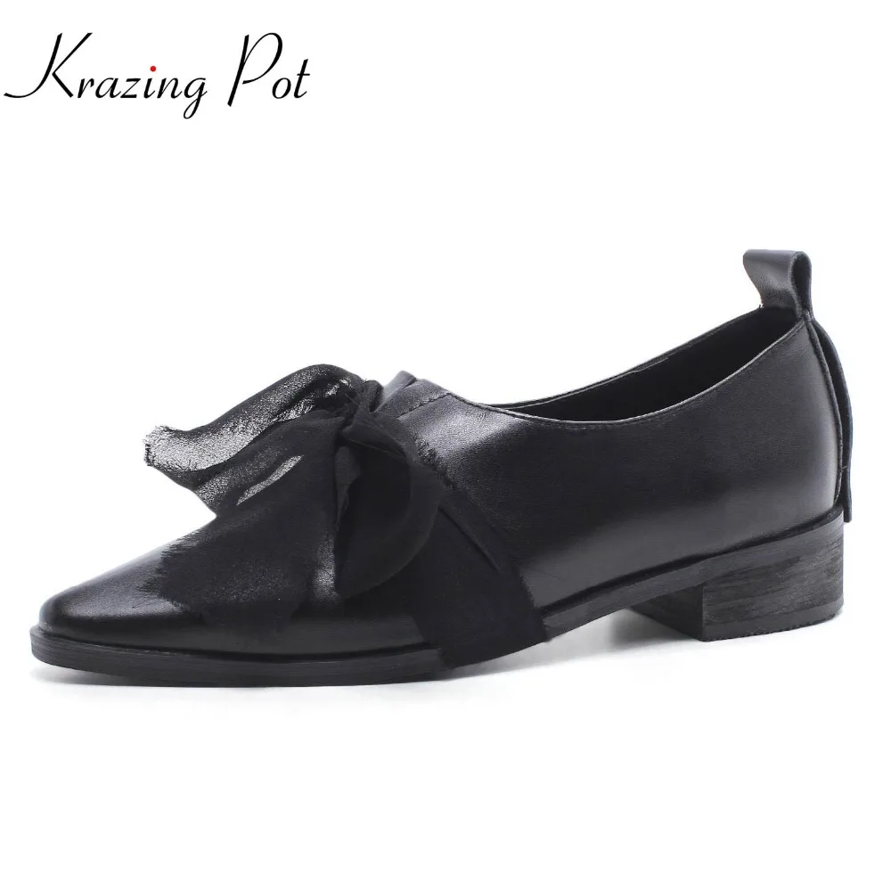 Chaussures Bas À Cuir Classique Papillon Noeud Fashion Des L4f3 Véritable Femmes Talons Noir Pot Solide Pompes High Sur Krazing En Street blanc Glissement 8qv04Zxw