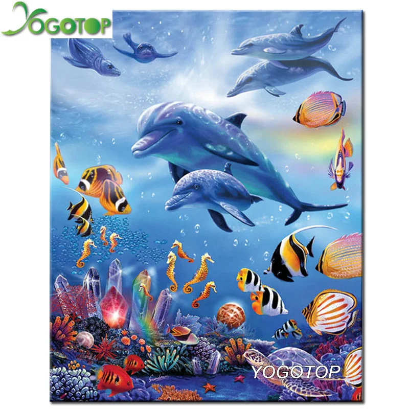 

YOGOTOP DIY Diamond Embroidery Full Diamond Painting Cross Stitch 5D Diamond Mosaic dolphin Rhinestones Needlework CV026