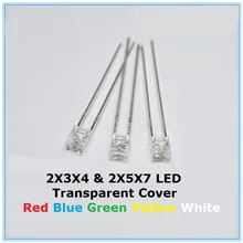 100 шт. квадратный прозрачный СВЕТОДИОДНЫЙ чехол 2*3*4 2*5*7 зеленый синий красный желтый высокий яркий белый светодиод 2x3x4 2x5x7