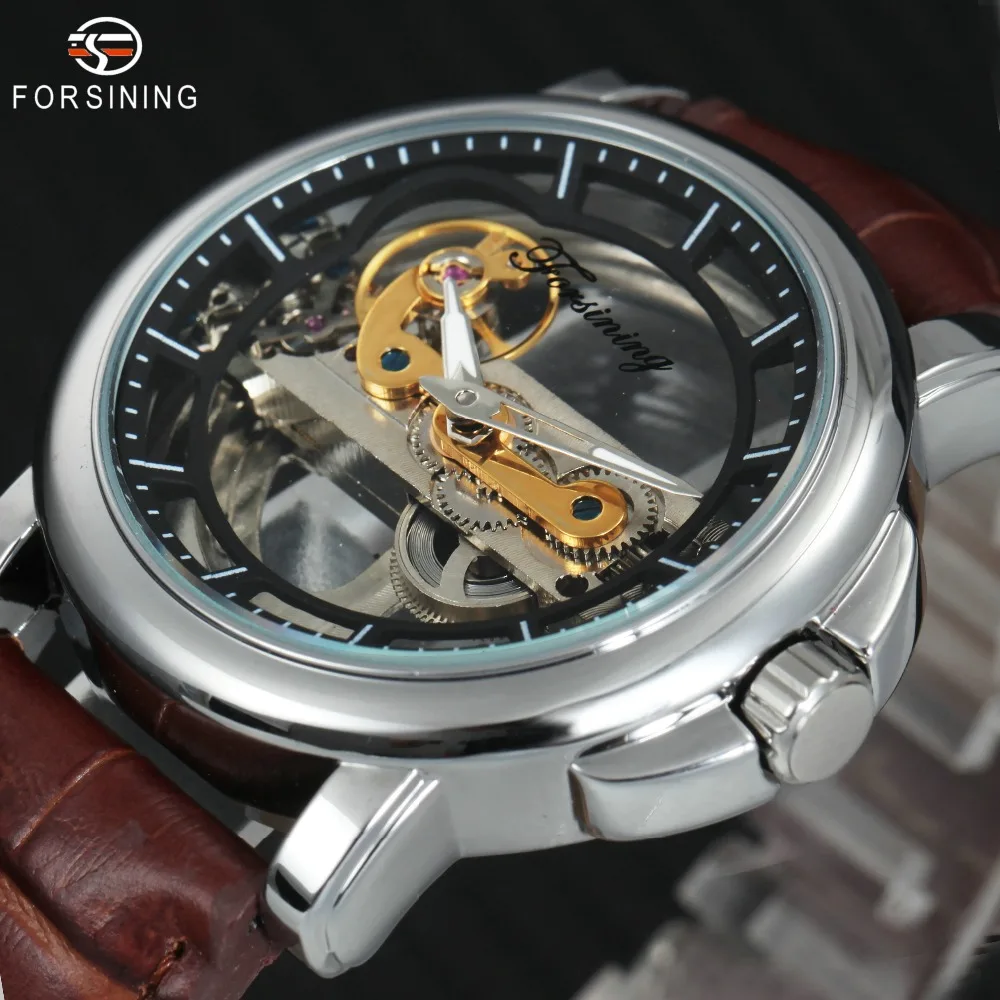 

FORSINING Fashion Automatic Mechanical Wristwatch Men Genuine Leather Strap Top Brand Luxury Golden Bridge Male Skeleton Watches