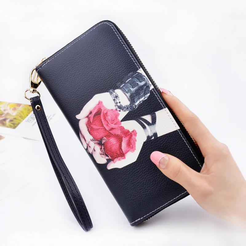 2019 new pu leather card organizer wristlet money bag phone pocket big