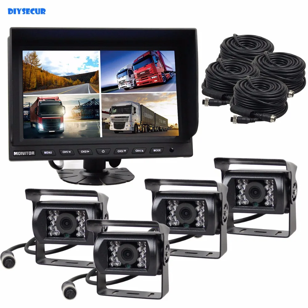 DIYSECUR 9Inch Split QUAD Monitor + 4 x CCD IR Night Vision Rear View