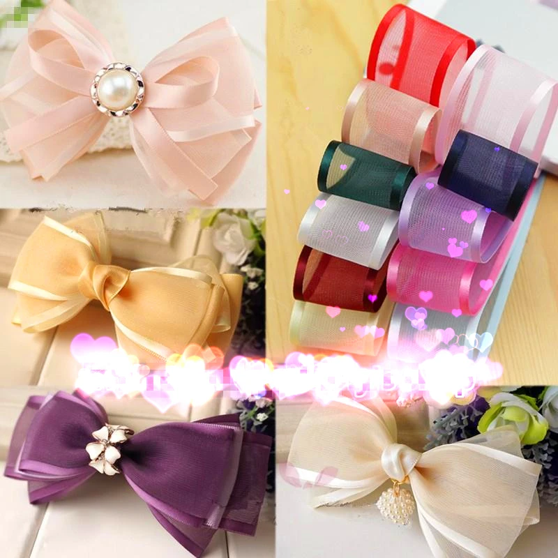 5Yards 1(25mm) Pale Mauve Broadside Organza Ribbon Bow Wedding Christmas Party Wrapping Decoration Lace Crafts organza ribbon