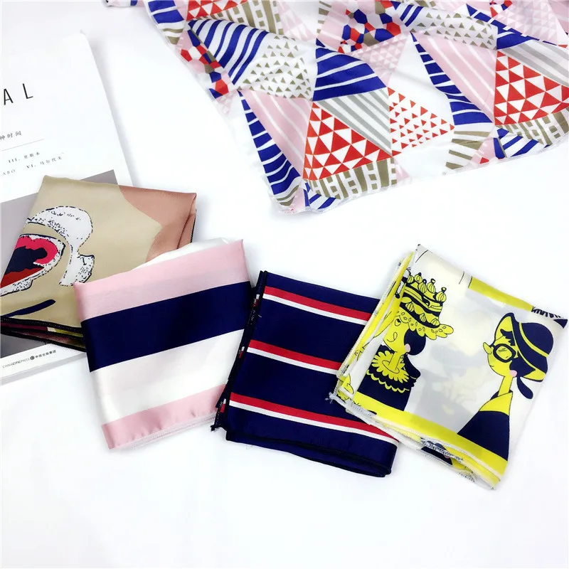 

Fashion Wild Dots Flower Stripe Ladies Scarves Imitation Silk Women Scarf Small Square Scarf Hair Band For Female