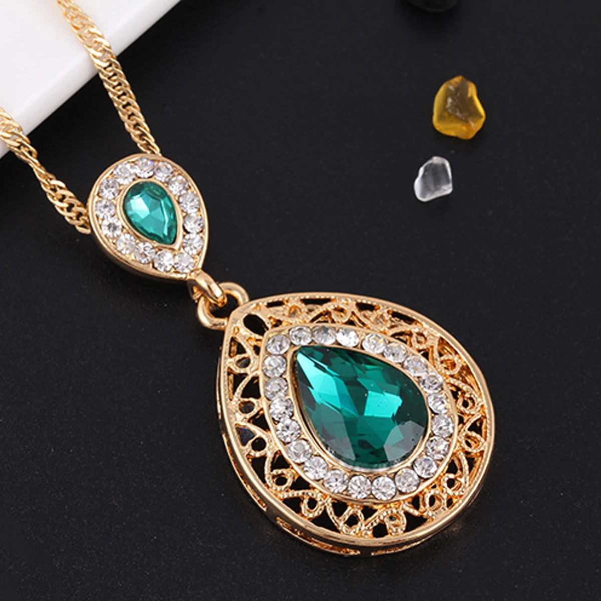 Fashion Wedding Bridal Jewelry Sets Rhinestone Austrian Crystal Jewelry Set Necklace Earrings Pendant Set Vintage Accessories
