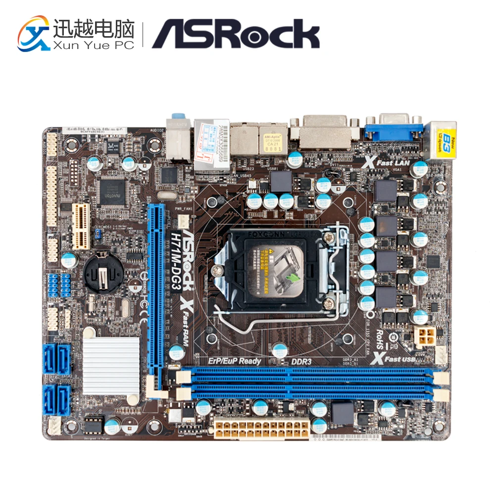 

Asrock H71M-DG3 Desktop Motherboard H61 Socket LGA 1155 i3 i5 i7 DDR3 16G USB2.0 Micro-ATX