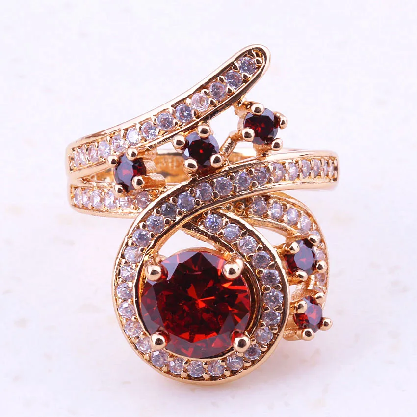 

Glamorous Red Crystal & Cubic Zircon Yellow Gold Color Rings For Women Bridal Wedding Fashion Jewelry Free Gift Box I0131