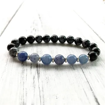 

Hige Quality Blue Aventurine + Snowflake Obsidian Bracelet Wrist Mala Beads Protection Healing Bracelet Fashion Yoga Mala