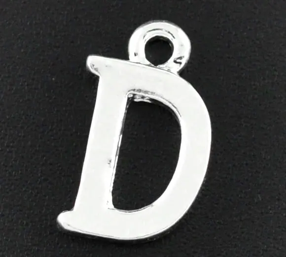 

Zinc metal alloy Charm Pendants Letter Silver Plated " D " 15mm( 5/8") x 9mm( 3/8"), 2 PCs