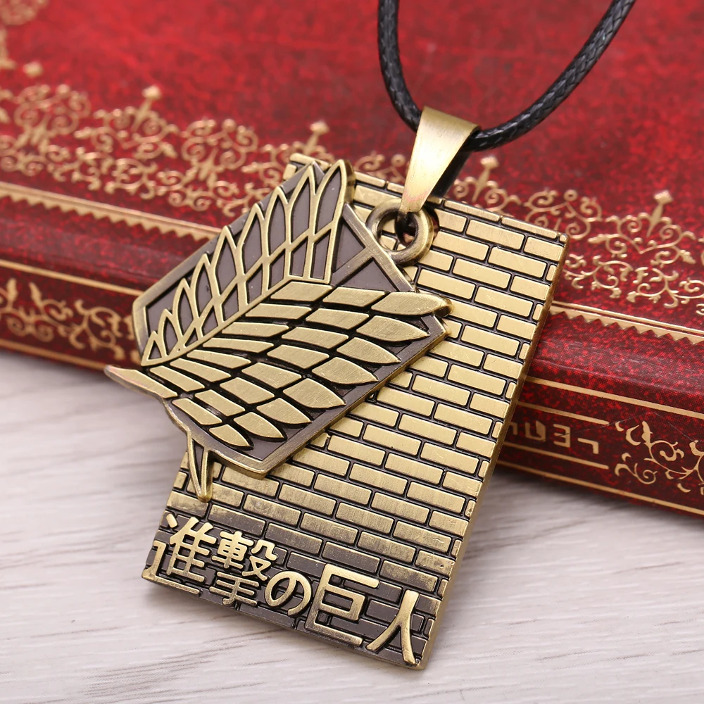 

2015 New Attack on Titan Necklace The Big Four Corps Logo Pendant bronze Alloy charm necklaces Rope Chain Men's Jewelry