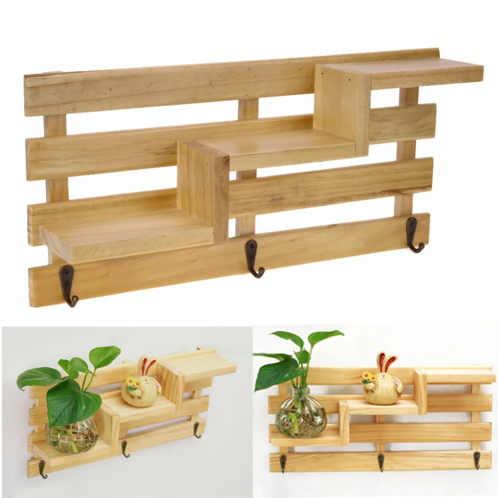 Wood Shelf Decorative Wall Shelf Wall Mounted Flower Rack Flower Pot