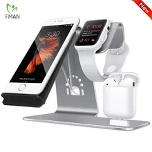 3 in 1 Wireless Charging Station Phone Holder Qi Fast Wireless Charger Base For iPhone 8 X Samsung Galaxy S6 S7 S8 Apple i-Watch