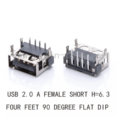 

10PCS USB 2.0 AF connector (short body)4pin USB jack 4feet DIP 90degree FLAT DIP H=6.3