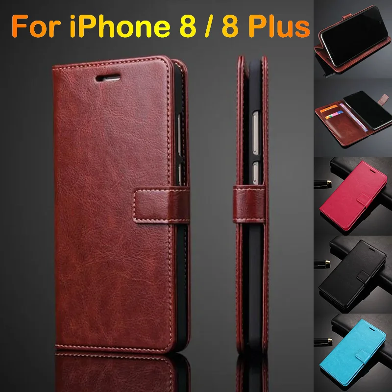 Luxury Retro Card Holder Cover Case For iPhone 8 Leather Original Phone Case Ultra Thin Wallet Flip Cover For iPhone 8 Plus Capa