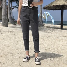 Летние женские повседневные зауженные джинсы подходят тянущиеся; Длина до лодыжки шаровары джинсы с высокой талией Модные узкие джинсы Рваные джинсовые брюки