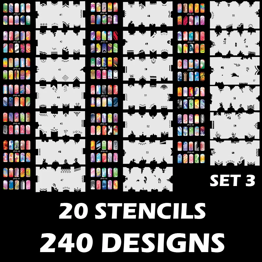 

Custom Body Art Airbrush Nail Art Templates Stencil Set 3 with 20 Stencil Template Design Sheets (300 Designs)