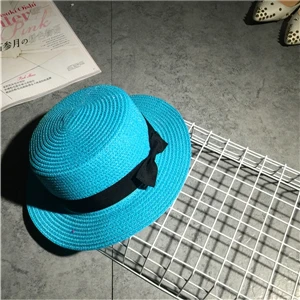 Новые дам Женщины Классический винтажный стиль ровной соломенная шляпа летние пляжные Fedora Шляпа Панама Брим крышка капота с бантом ремень - Цвет: blue