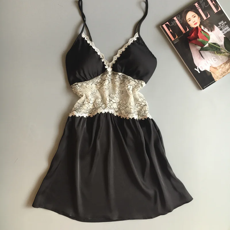Sexy Lace Nightdress Gather Together Nightgowns Bra Spaghetti Strap