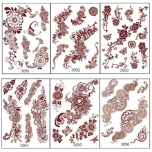 

6pcs/lot new book series Temporary Tattoos arm/back/body paint tattoo sticker for henna mehendi brown lace tattoo tatuagem 309