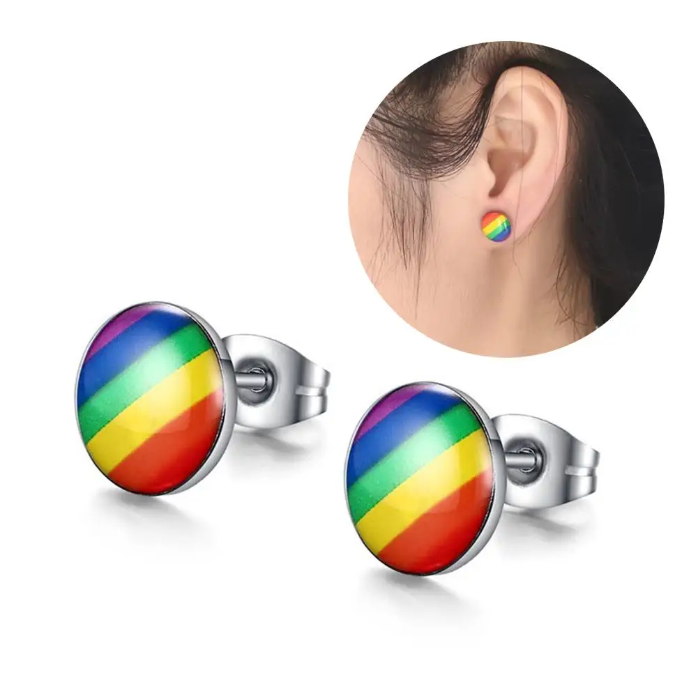 

Fashion Round Rainbow Color Ear Studs Earrings Women Club Travel Earrings Jewelry Gift