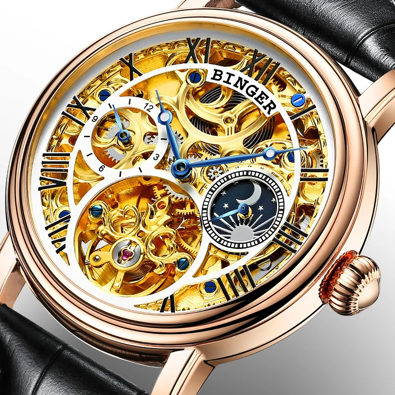 سويسرا بينغر الرجال ووتش كبيرة الميكانيكية ووتش توربيون جلدية حزام القمر المرحلة الياقوت للماء ساعات أوتوماتيكية 43mm سويسرا بينغر الرجال ووتش كبيرة الميكانيكية ووتش توربيون جلدية حزام القمر المرحلة الياقوت للماء ساعات أوتوماتيكية 43mm
