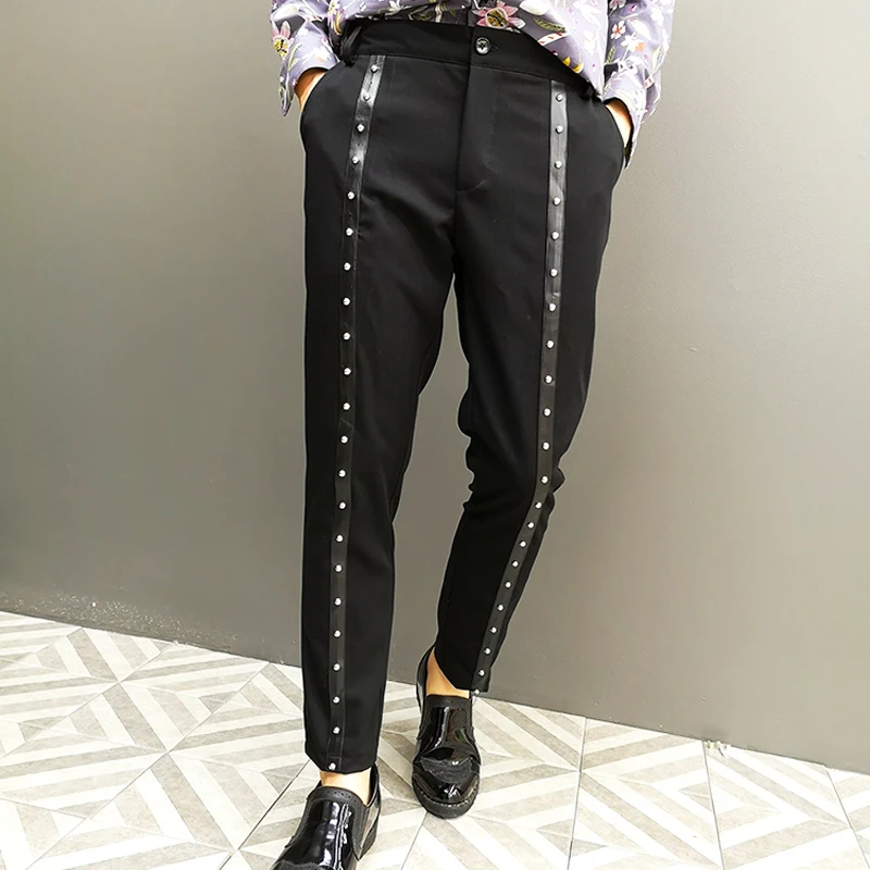 Men's Fashion Black Rivet Pencil Pants Men Hip Hop Jogger Pants Male Summer Trousers Tide Man Casual Sweatpants