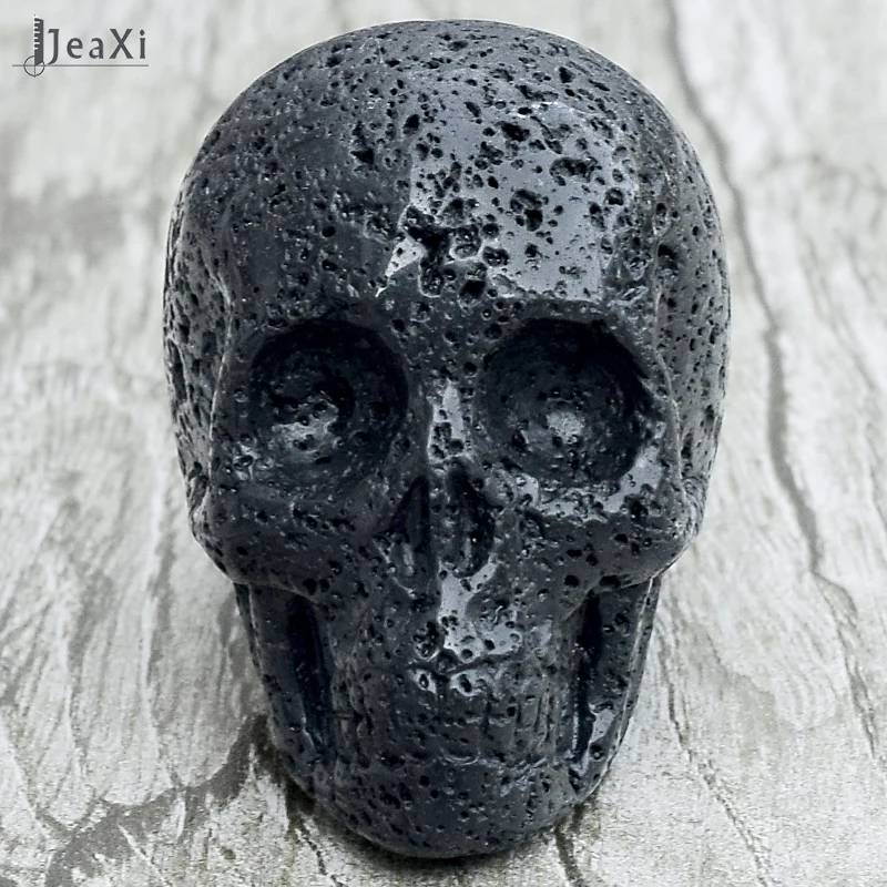 Impresionante estatua de calavera de Lava negra de 2 pulgadas piedra volcánica natural figura de calavera tallada a mano de cristal de cuarzo hueso feng shui sanación