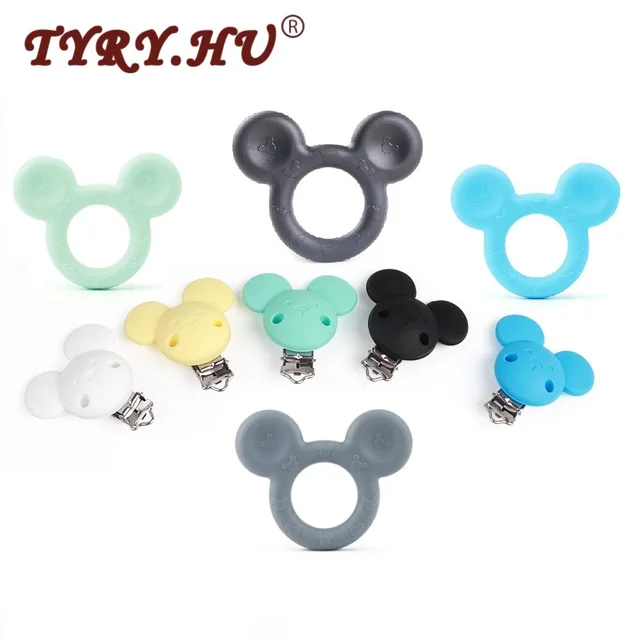 TYRY.HU 1pc Baby Teether Mickey Silicone Baby Holder Clip Mouse Cartoon