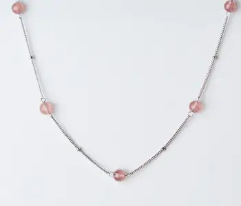 

Authentic 100% REAL. 925 Sterling Silver Jewelry Natural Strawberry Quzrtz stone&beads Round Statement Station Necklace GTLx1672