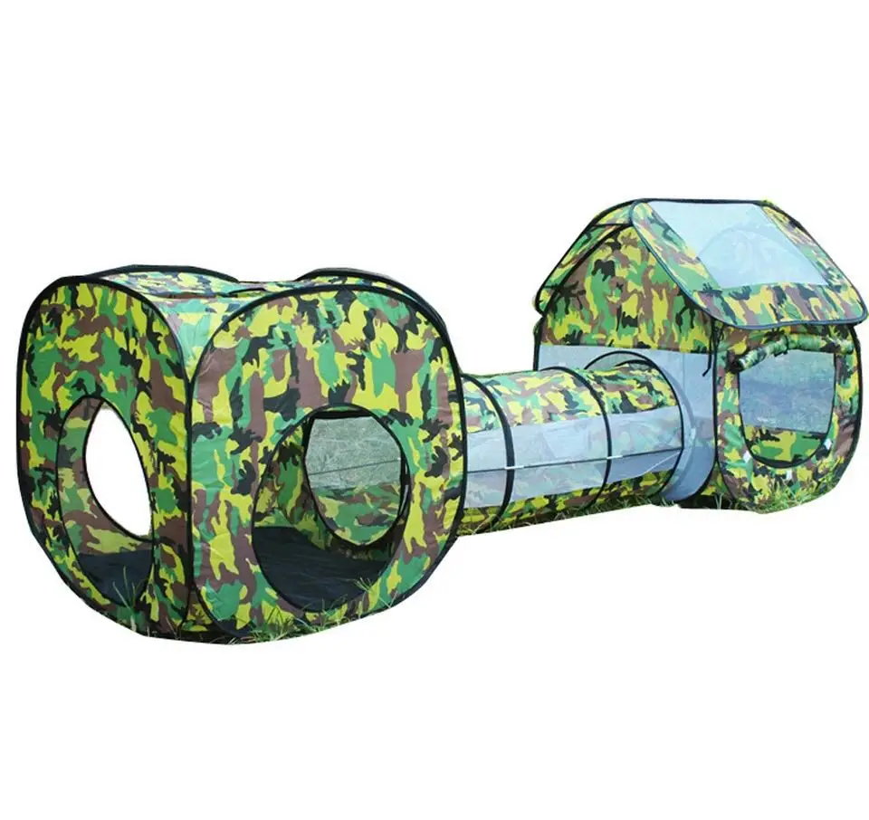 

3 in 1 Kids Camouflage Toys Tent Baby Square Cubby Teepee Pop up Tunnel Crawling Tent Sets Children Outdoor Indoor Playhouse Hut