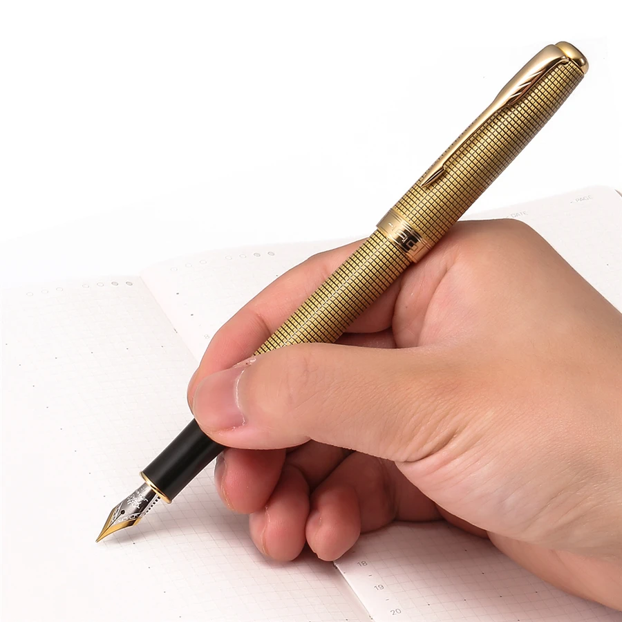 Перьевая ручка в стиле ретро с цепочкой, медный бочонок, Золотой зажим со стрелкой, хорошее перо Jinhao 601A, офисные, школьные принадлежности для письма A6488