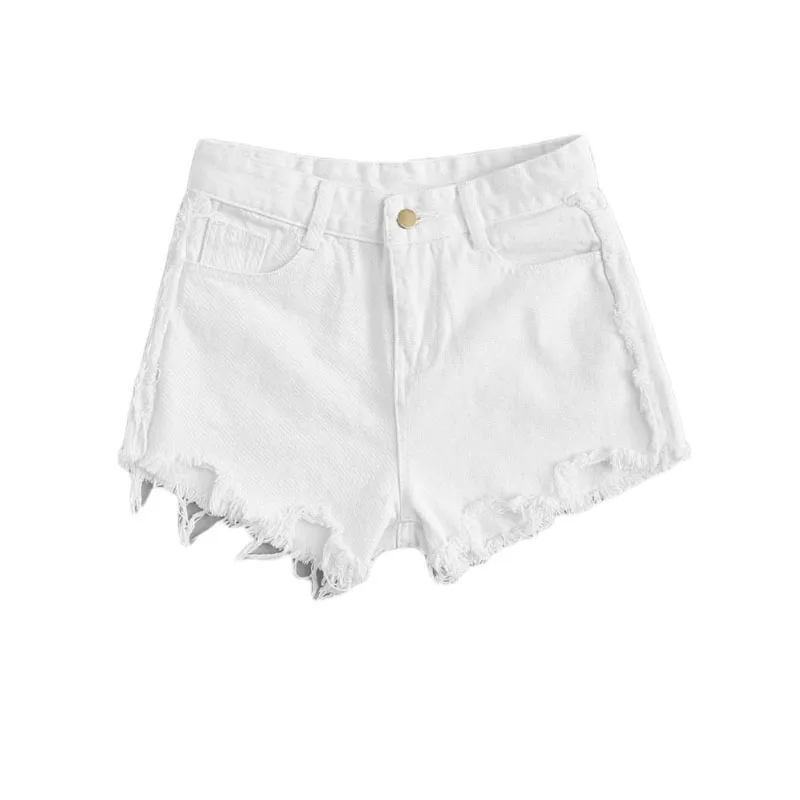 ROMWE, бежевые Рваные джинсовые шорты с потертостями, женские летние модные пляжные шорты, простые джинсовые шорты с двумя карманами - Цвет: Бежевый