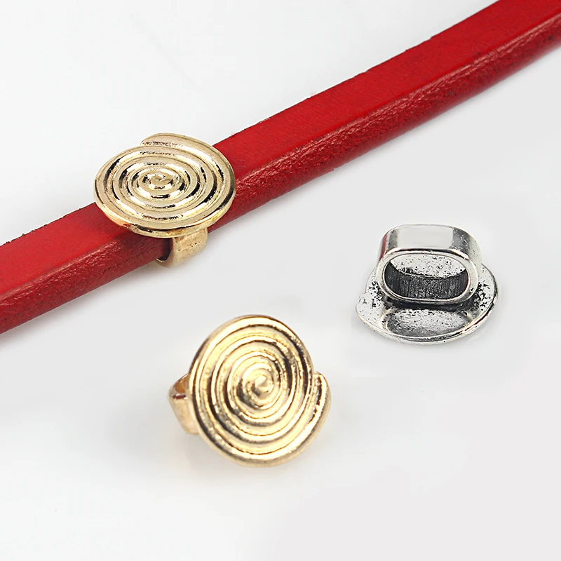 

10pcs Antique Silver/Gold Tone Swirl Pattern Slider Spacer Fit for 10*6mm Licorice Leather Cord Jewelry Making Accessories