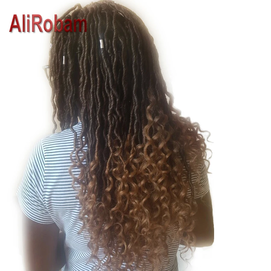 

AliRobam 20Inch Goddess Faux Locs Curly Crochet Hair 24 Roots/Pc Ombre Brown Wine Red Synthetic Braid Hair Extensions For Women