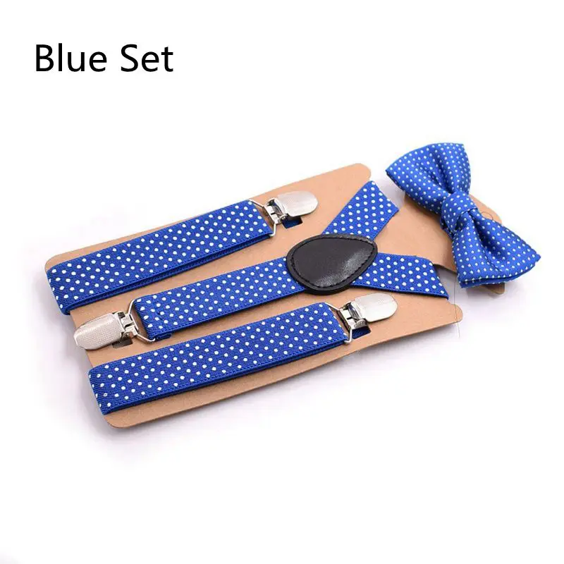 AEbone Fashion Elastic Suspender Kids Brace And Bow Tie Set Black Dot Suspenders For Boy Navy Strap Bretels Sus07
